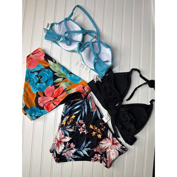 NWT Cupshe Two Piece Swimsuit Bikini Tropical Halter Push Up Cheeky BUNDLE Sz M - Picture 2 of 4